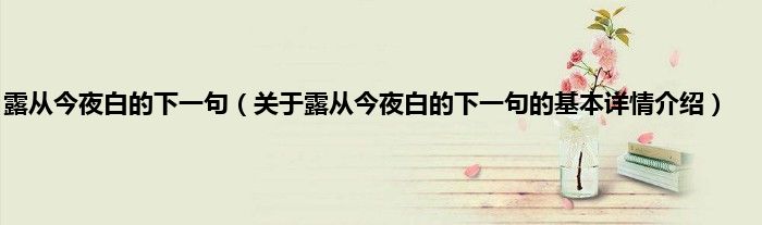 露从今夜白的下一句（关于露从今夜白的下一句的基本详情介绍）