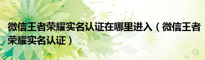 微信王者荣耀实名认证在哪里进入（微信王者荣耀实名认证）
