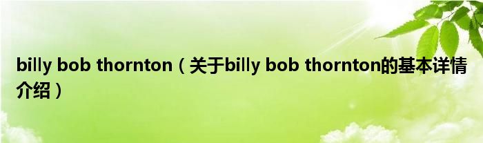 billy bob thornton（关于billy bob thornton的基本详情介绍）