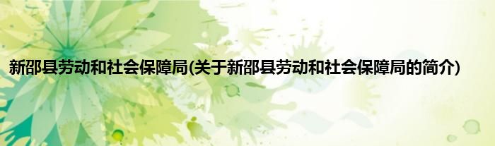 新邵县劳动和社会保障局(关于新邵县劳动和社会保障局的简介)