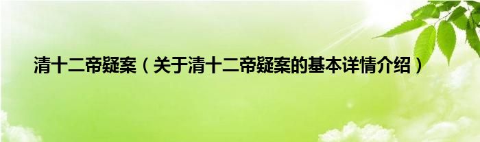 清十二帝疑案(关于清十二帝疑案的基本详情介绍)