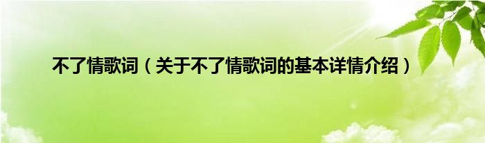 不了情歌词(关于不了情歌词的基本详情介绍)