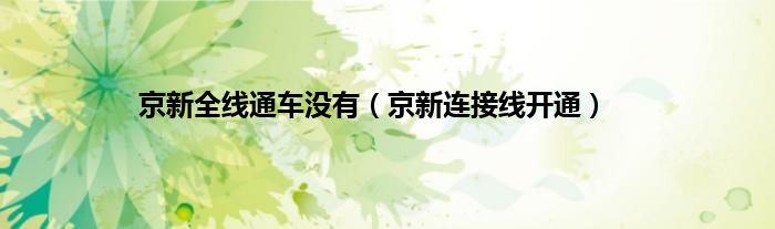 京新全线通车没有（京新连接线开通）