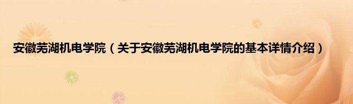 安徽芜湖机电学院（关于安徽芜湖机电学院的基本详情介绍）
