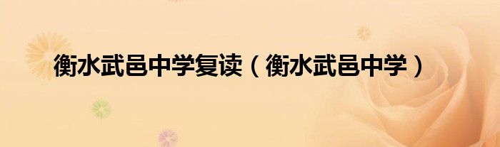 衡水武邑中学复读（衡水武邑中学）