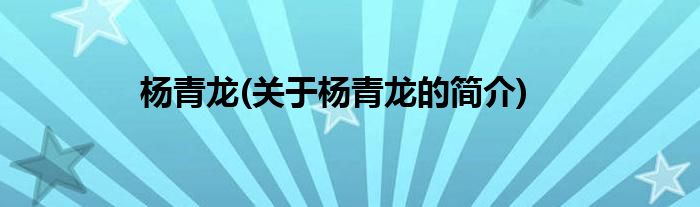 杨青龙(关于杨青龙的简介)