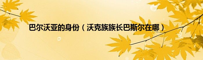 巴尔沃亚的身份(沃克族族长巴斯尔在哪)