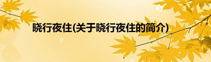 晓行夜住(关于晓行夜住的简介)