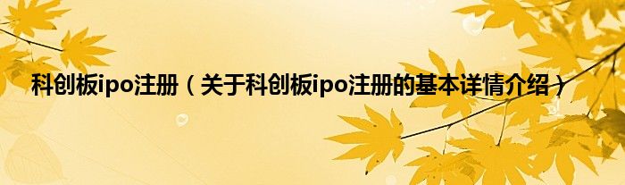 科创板ipo注册（关于科创板ipo注册的基本详情介绍）
