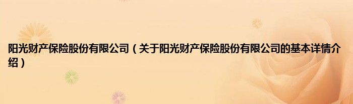 阳光财产保险股份有限公司（关于阳光财产保险股份有限公司的基本详情介绍）